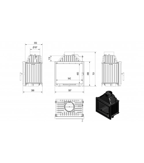 Inserto para chimenea MAJA 8 BS DECO cristal en el lado izquierdo