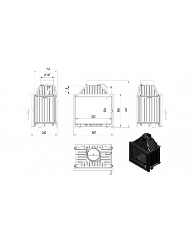 Inserto para chimenea MAJA 8 BS DECO cristal en el lado izquierdo