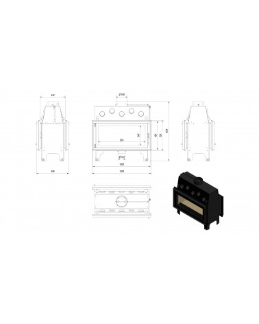 Inserire l'angolo camino Trivision 10 kw