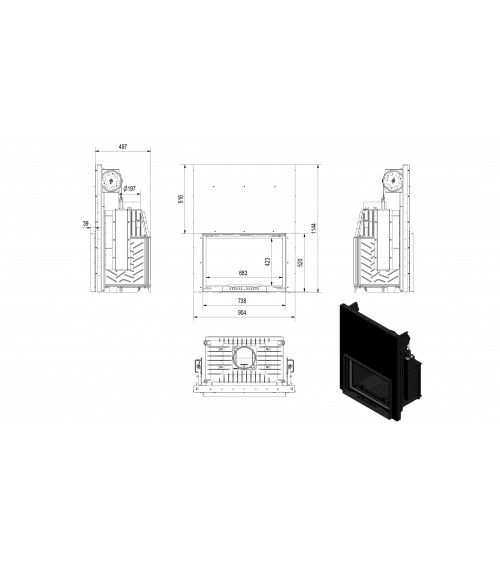 Inserto para chimenea OLIWIA 18 BS cristal en el lado izquierdo puerta de guillotina