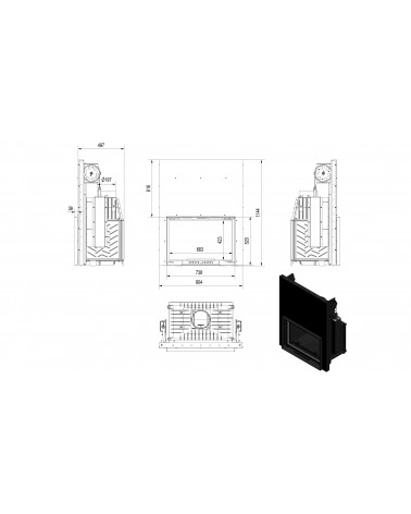 Inserto para chimenea OLIWIA 18 BS cristal en el lado izquierdo puerta de guillotina