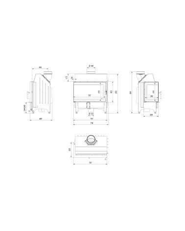 Insert cheminée ZIBI 12 BS DECO vitre à gauche