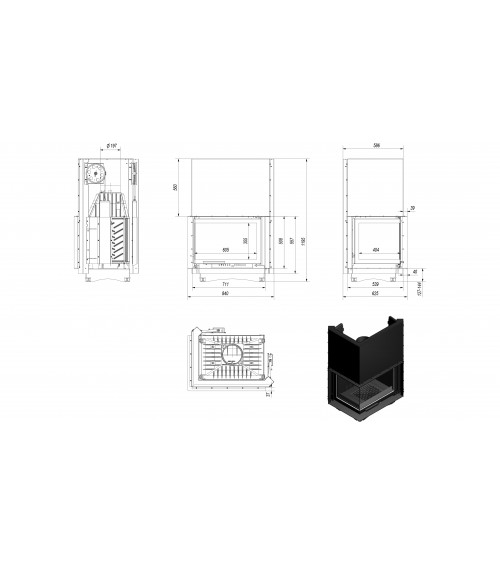 Insert cheminée ZUZIA 16 BS vitre à gauche ouverture relevable
