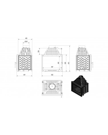 Inserire l'angolo camino Trivision 10 kw