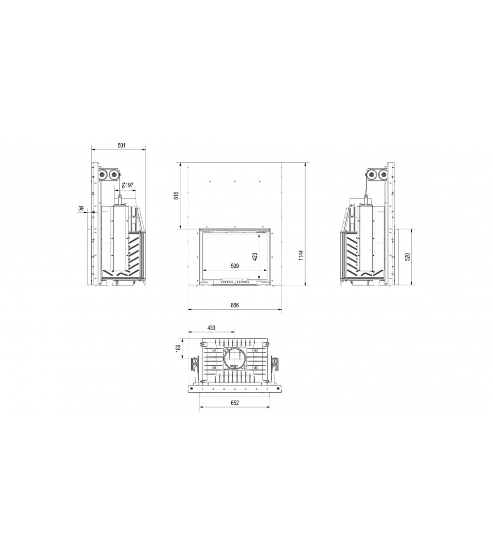 Inserire l'angolo camino Trivision 10 kw