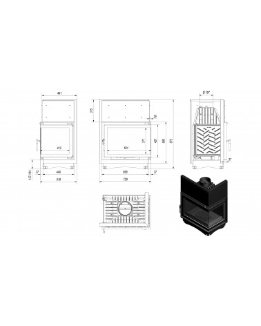Insert cheminée ZUZIA 16 KW vitre à droite