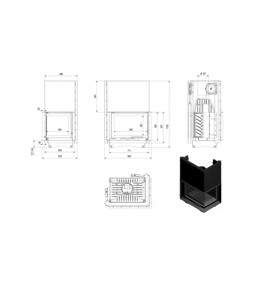 Insert cheminée ZUZIA 16 BS vitre à droite ouverture relevable