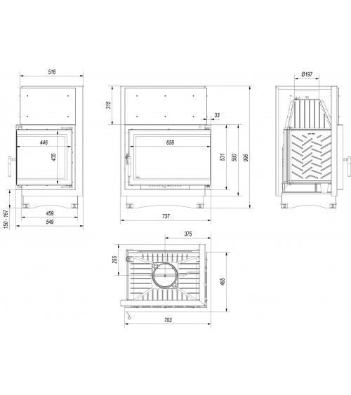 Insert cheminée ZUZIA ECO 12 DECO vitre à droite