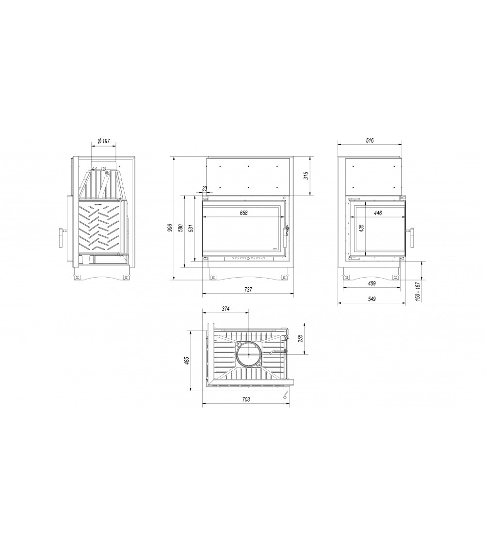 Insert cheminée ZUZIA ECO 12 BS DECO vitre à gauche