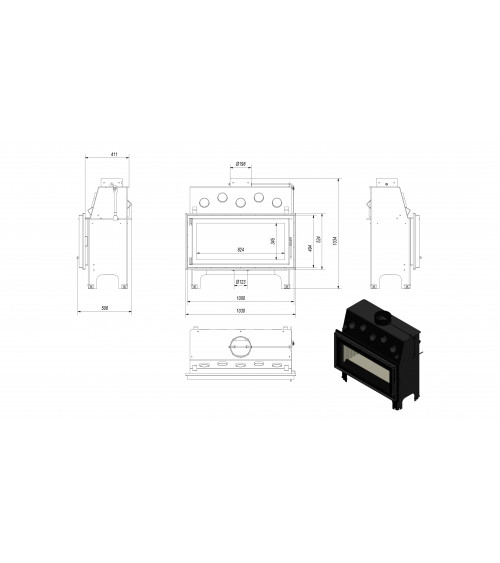 Inserire l'angolo camino Trivision 10 kw