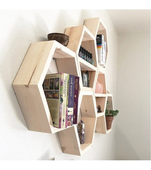 Étagère hexagonale 6 pièces DECOR 252 en bois 42 x 10 cm