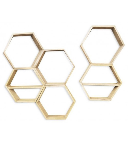 Étagère hexagonale 6 pièces DECOR 252 en bois 42 x 10 cm