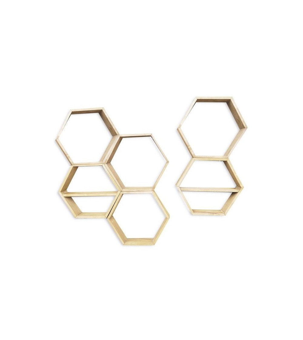 Étagère hexagonale 6 pièces DECOR 252 en bois 42 x 10 cm