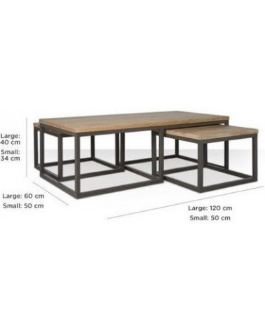 Ensemble table basse + 2 tables gigognes en bois et métal