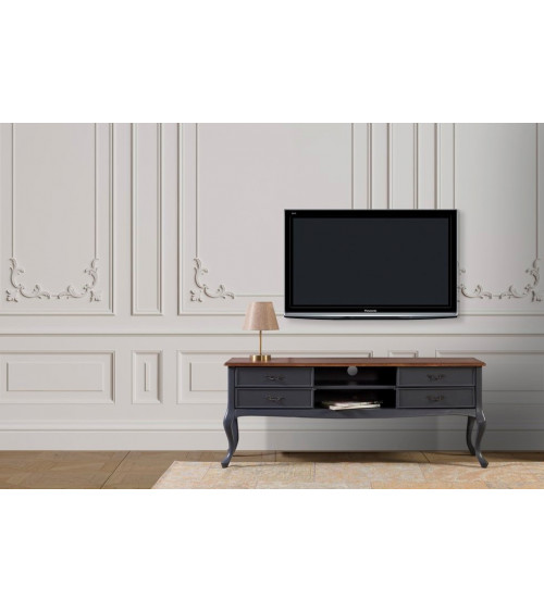 Meuble TV en bois de hêtre ARLEN gris 150 cm