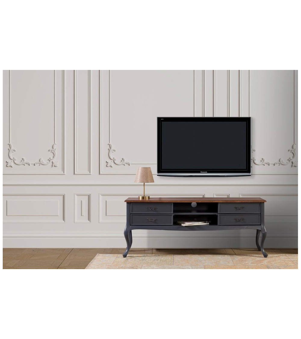 Meuble TV en bois de hêtre ARLEN gris 150 cm