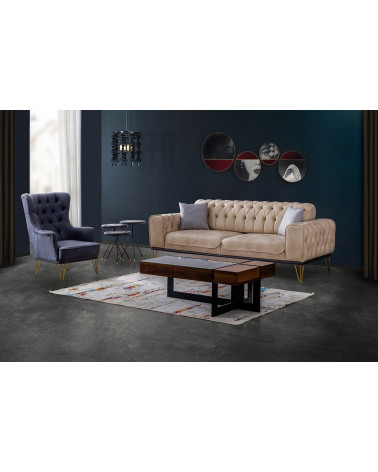 Bankstel en fauteuil BARCELONA beige