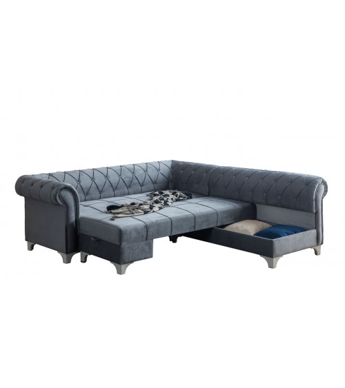 Canapé d'angle convertible CHESTER ASYA gris 230 cm