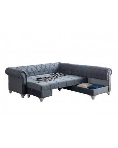 Canapé d'angle convertible CHESTER ASYA gris 230 cm