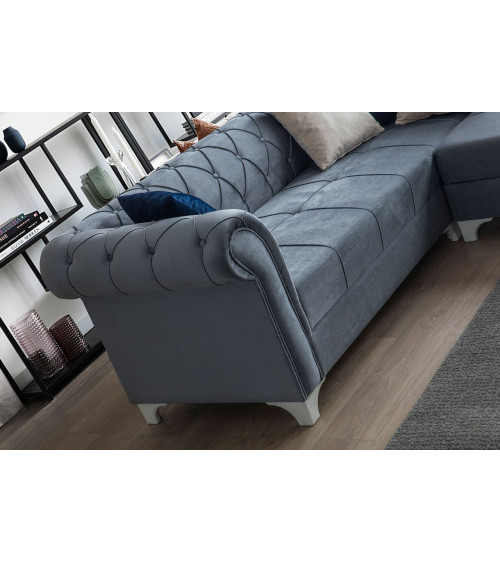 Canapé d'angle convertible CHESTER ASYA gris 230 cm