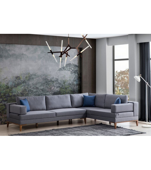 Ensemble canapé d'angle convertible PUZZLE gris 310 x 220 cm