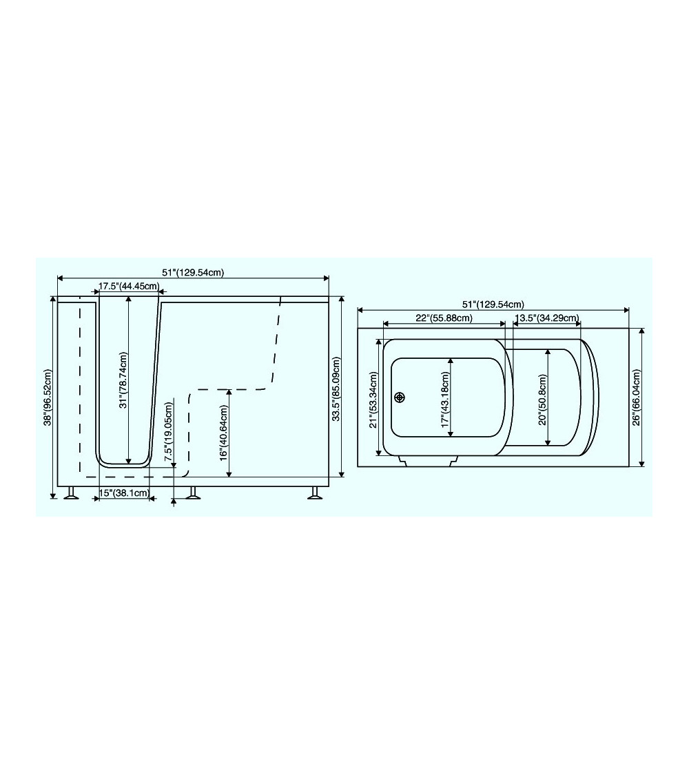 Baño de puerta KLEIDO 147.5x76x85 cm derecha o izquierda