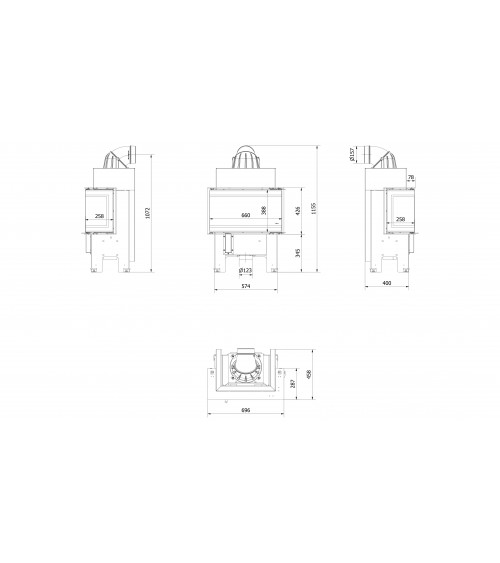 Insert cheminée NBC/BSL/P/680/280 3 côtés vitrés