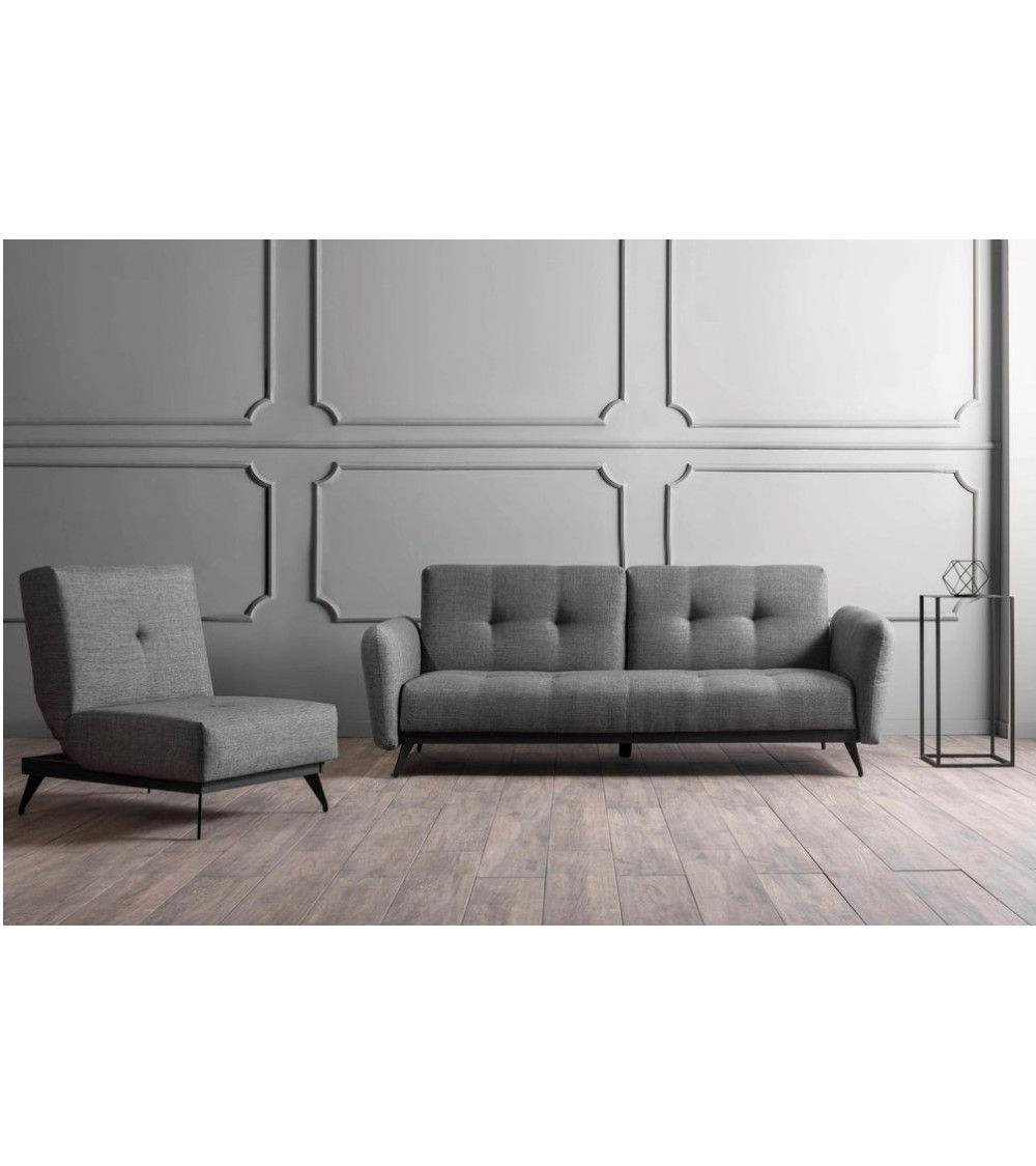 Ensemble canapé triple convertible et fauteuil convertible RON gris