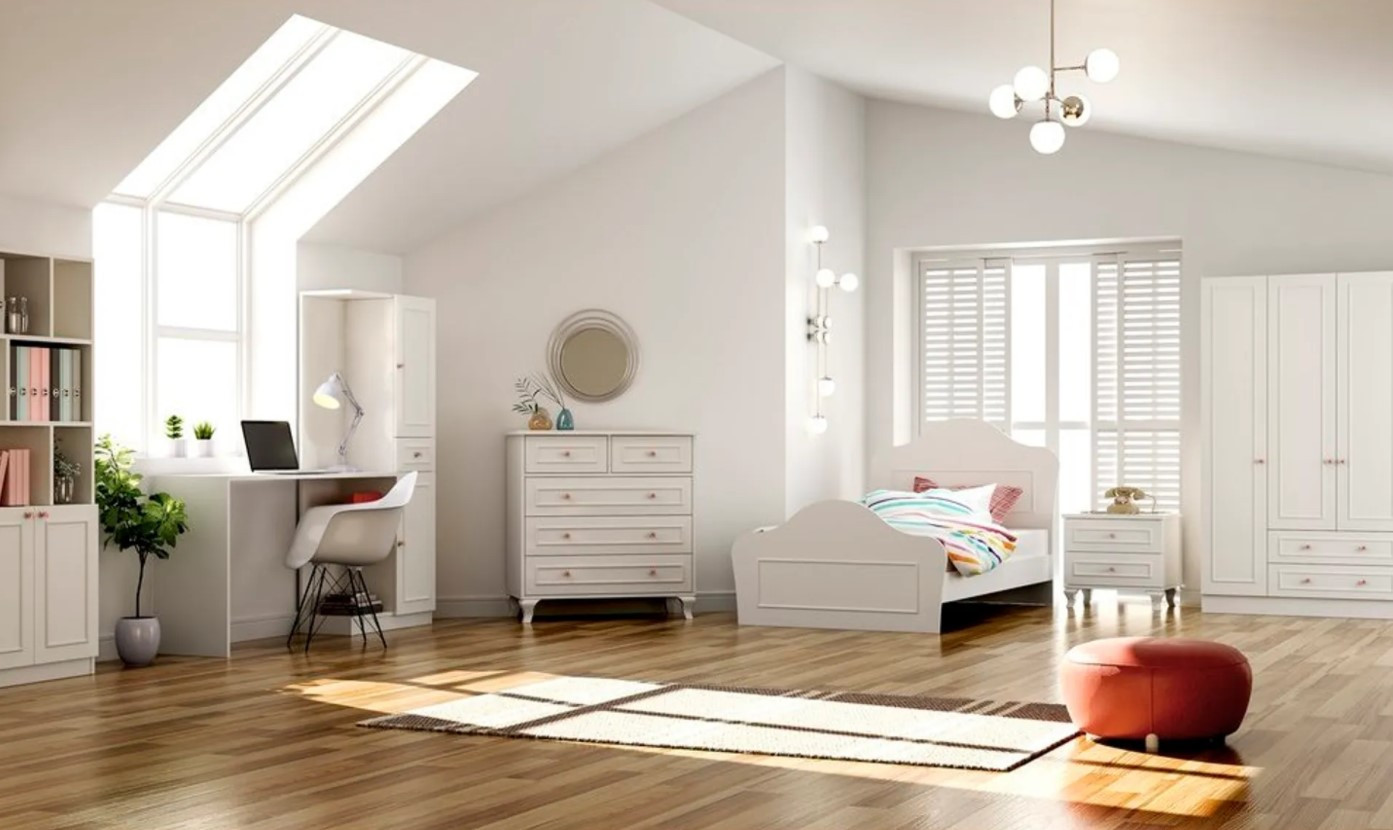 Véritable Chambre D'enfant Blanche Présentant Une Fenêtre Et Un