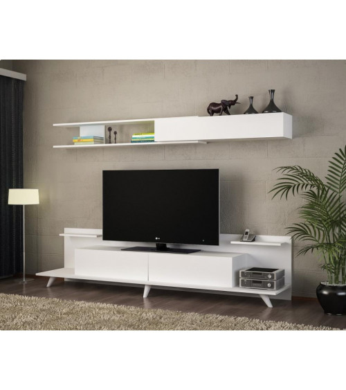 Ensemble meuble TV DORE blanc noyer 240 cm