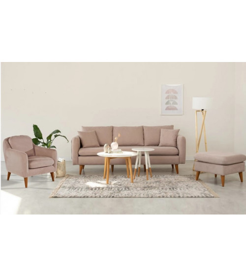 Ensemble canapé 3 places, fauteuil et pouf SOFIA en plusieurs couleurs