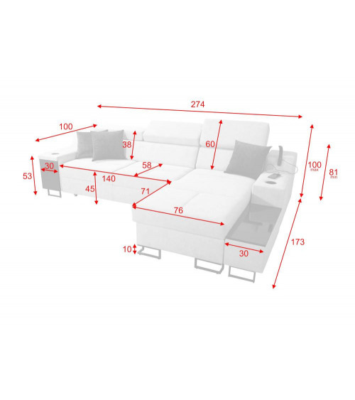 Divano ad angolo trasformabile Modena marrone 297 x 210 cm