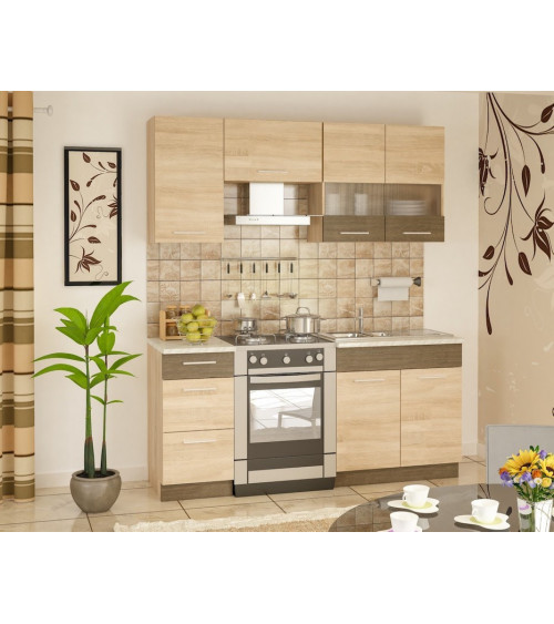 Conjunto muebles de cocina GRETA roble-Rivera trufa 180 cm