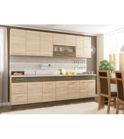 Conjunto muebles de cocina GRETA roble-Rivera trufa 260 cm