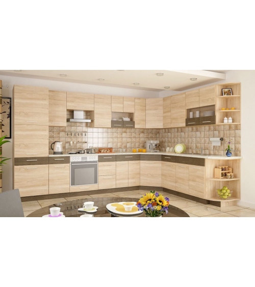 Conjunto muebles de cocina de esquina GRETA roble-Rivera trufa