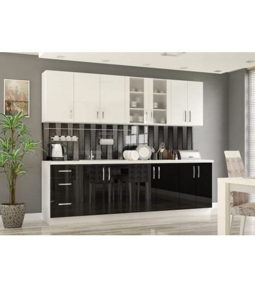 Conjunto muebles de cocina GAMMA rojo-blanco-negro brillante 260 cm