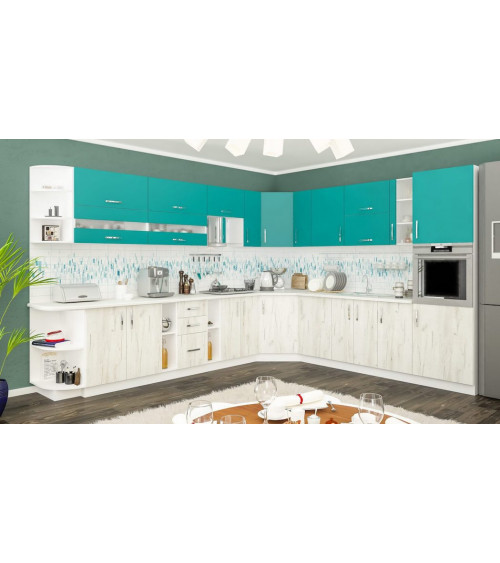 Conjunto muebles de cocina de esquina GAMMA blanco-azul