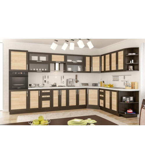 Conjunto muebles de cocina de esquina GAMMA roble-wengé