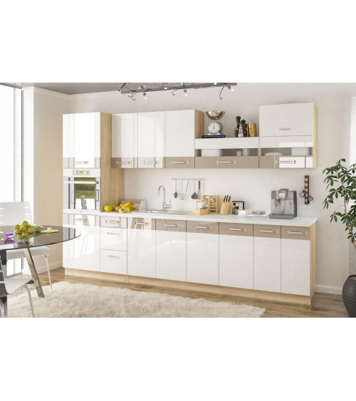 Conjunto muebles de cocina GLOBAL roble-blanco-cappuccino 320 cm