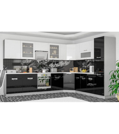 Conjunto muebles de cocina de esquina GAMMA blanco-negro brillante