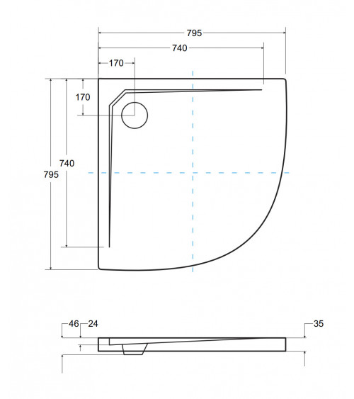 Piatto doccia Barone 90x90x5.5 bianco rotondo acrilico di 1/4 cm