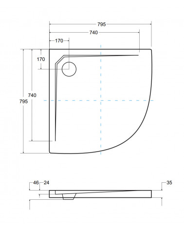 Piatto doccia Barone 90x90x5.5 bianco rotondo acrilico di 1/4 cm