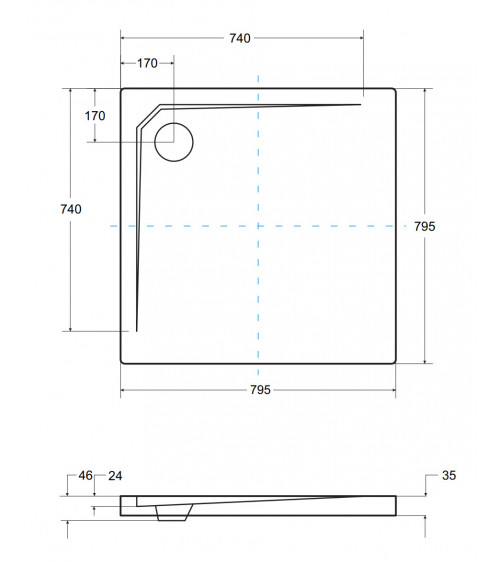 Piatto doccia Barone 90x90x5.5 bianco rotondo acrilico di 1/4 cm