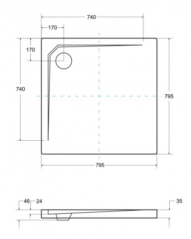 Piatto doccia Barone 90x90x5.5 bianco rotondo acrilico di 1/4 cm