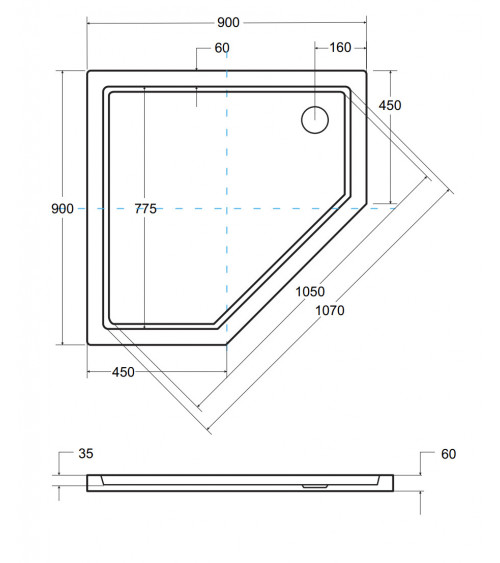 Piatto doccia Barone 90x90x5.5 bianco rotondo acrilico di 1/4 cm