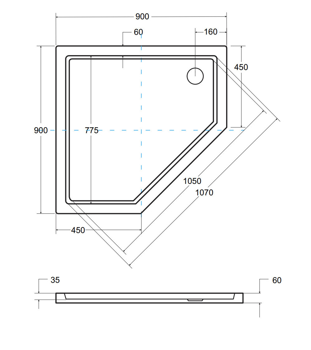 Piatto doccia Barone 90x90x5.5 bianco rotondo acrilico di 1/4 cm