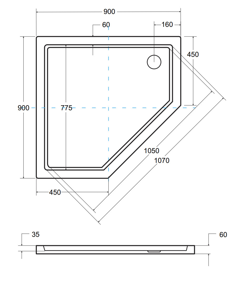 Plato de ducha DIPER I semicircular 80x80 cm et 90x90 cm blanco