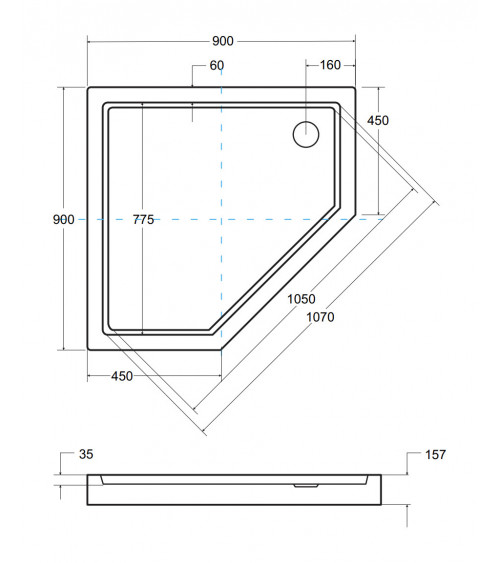 Plato de ducha extraplano BERGO SLIMLINE asimétrica 90x90x6 cm blanco