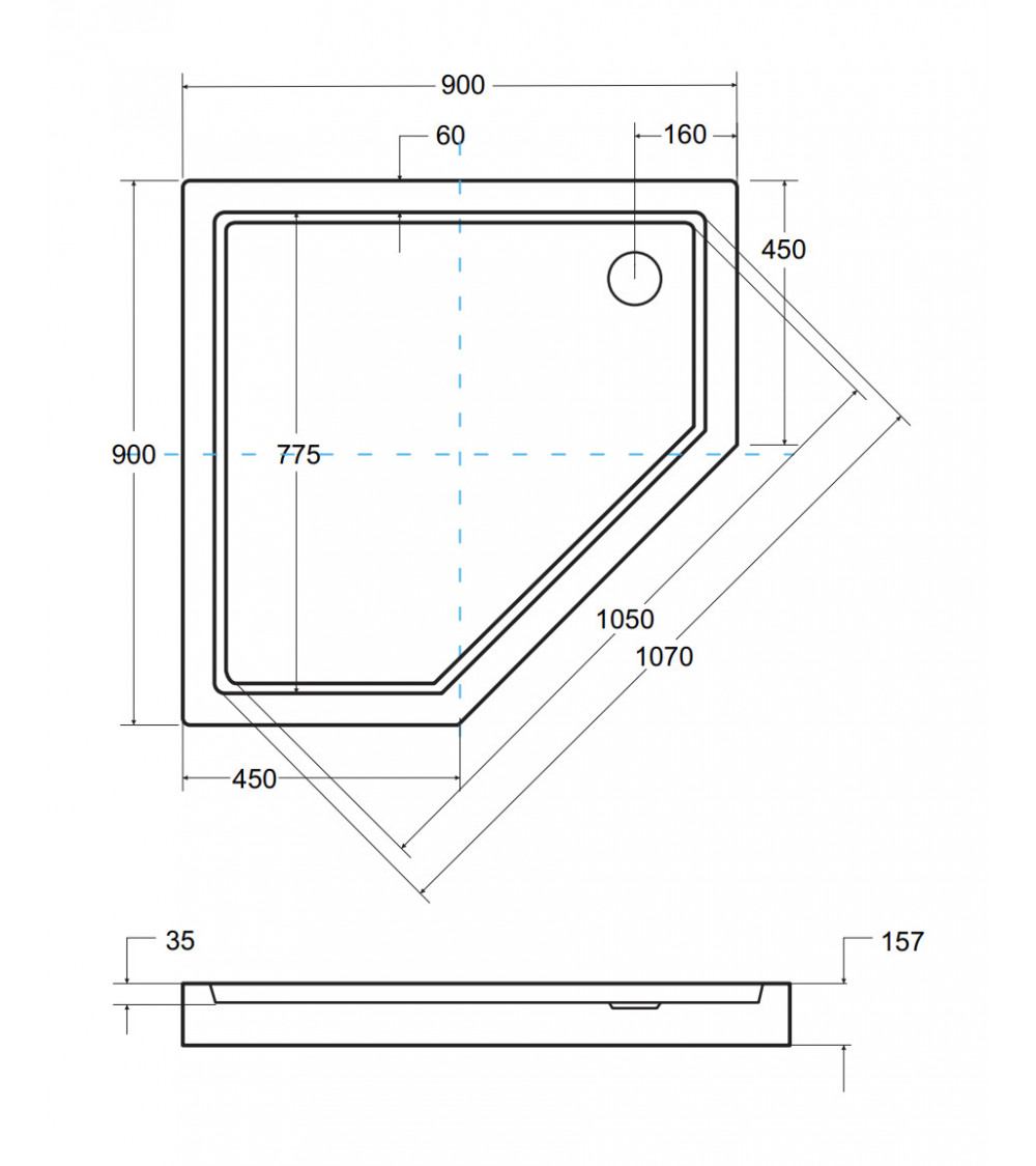 Receveur de douche extra-plat BERGO SLIMLINE asymétrique 90x90x6 cm blanc Receveur de douche extra-plat BERGO SLIMLINE asymétrique 90x90x6 cm blanc