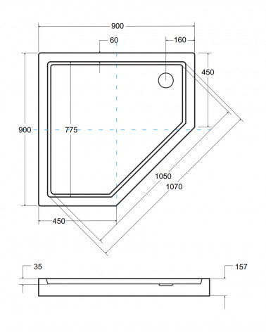 Receveur de douche extra-plat BERGO SLIMLINE asymétrique 90x90x6 cm blanc